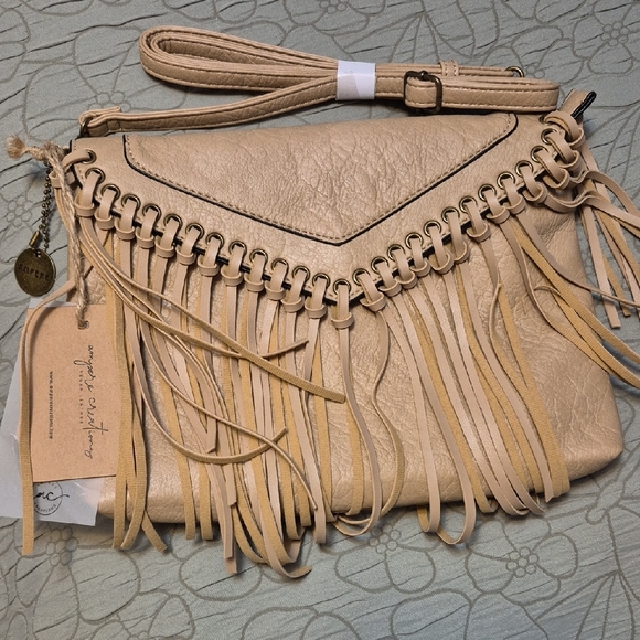 Cream Boho Crossbody Bag with Fringe Details - Picture 1 of 10